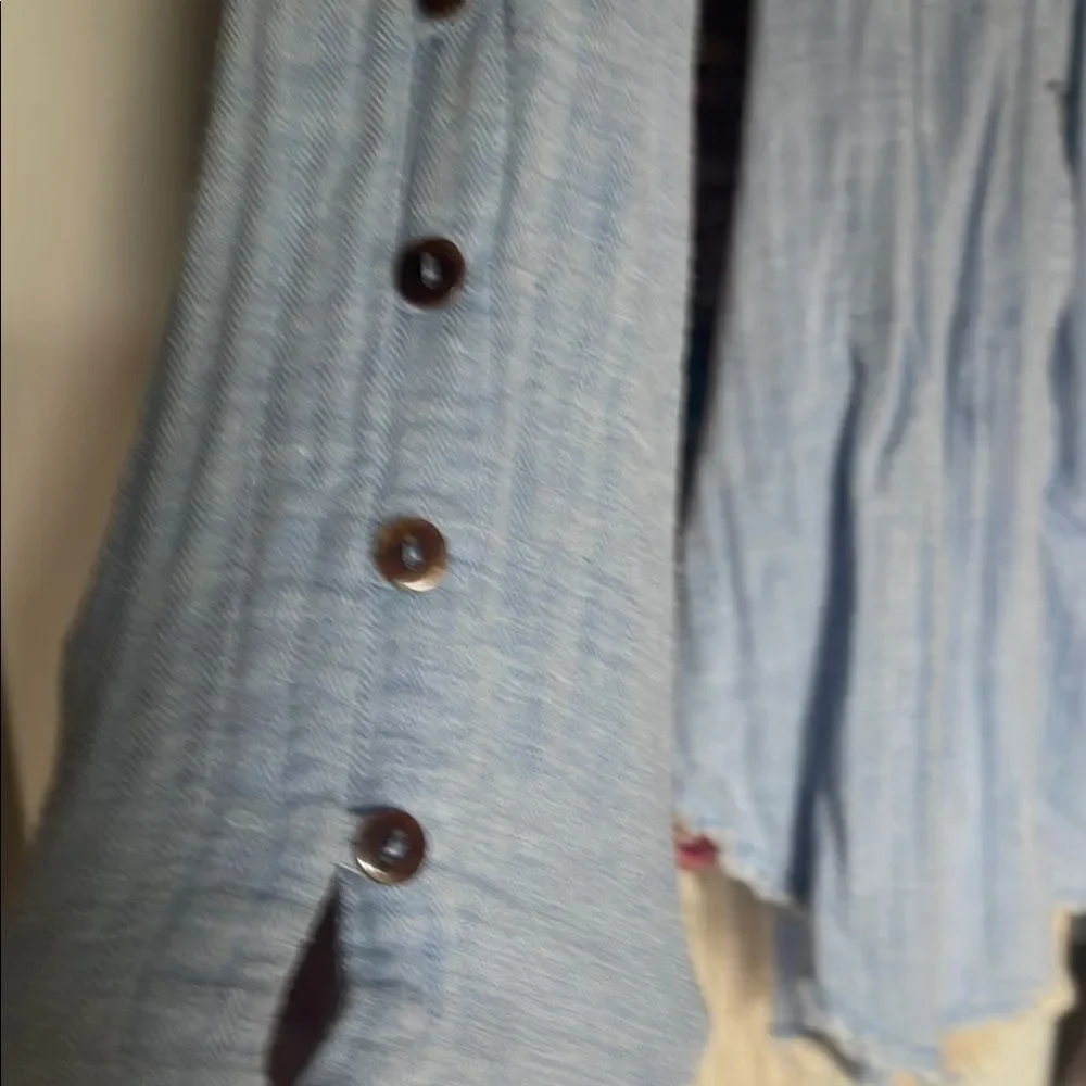 We The Free Blue Ruffled Buttoned Blouse - Picture 2 of 7